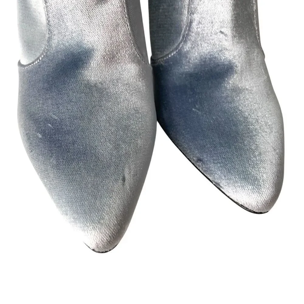 Stuart Weitzman Grandy Silver Bluish Steel Pane Velvet Ankle Boots Size 6.5M